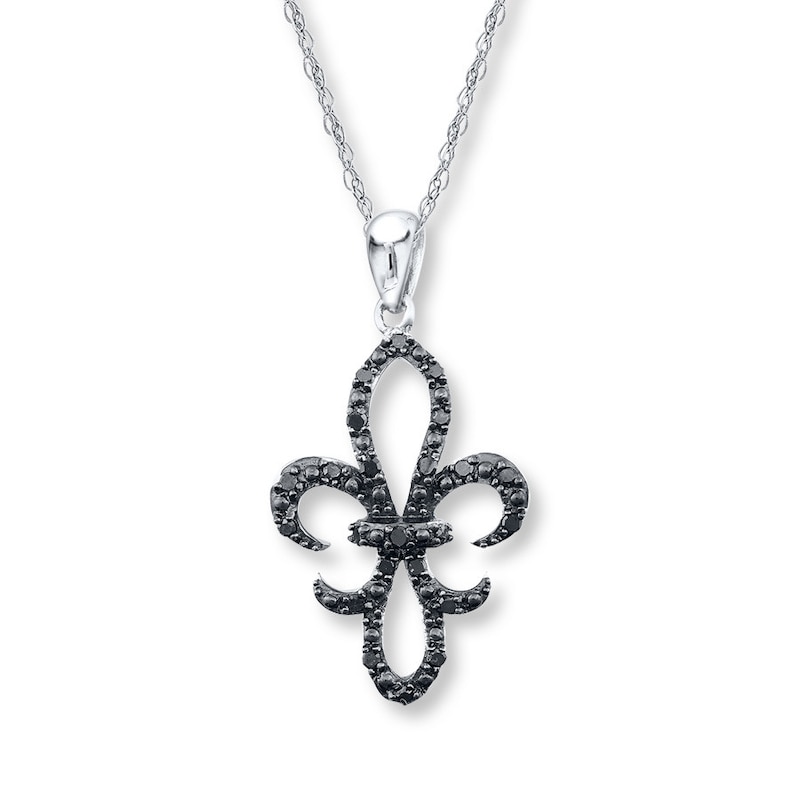 Fleur-de-lis Necklace 1/4 ct tw Black Diamonds Sterling Silver