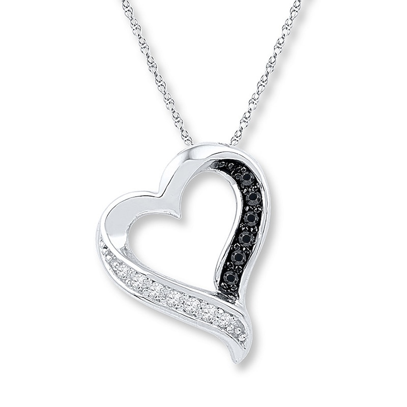 Main Image 1 of Black/White Diamond Heart Necklace 1/10 ct tw 10K White Gold