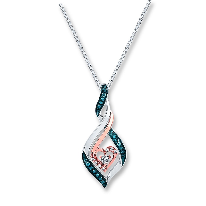 Main Image 1 of Blue/White Diamond Necklace 1/6 ct tw Sterling Silver
