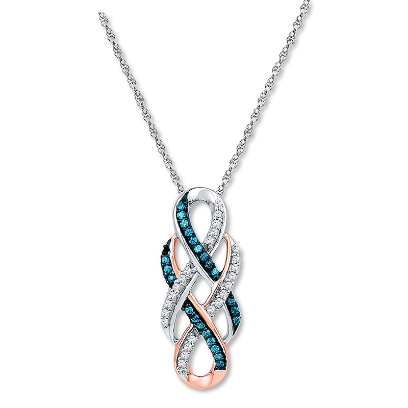 Blue/White Diamonds 1/4 ct tw Necklace Sterling Silver/10K Gold