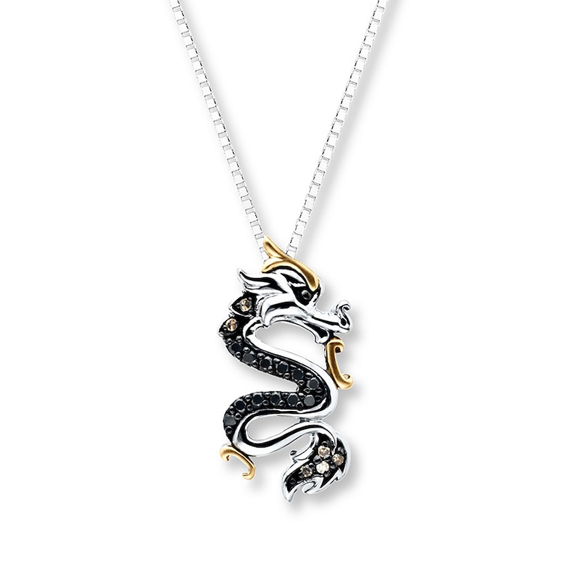 Dragon Necklace 1/8 ct tw Diamonds Sterling Silver/10K Gold