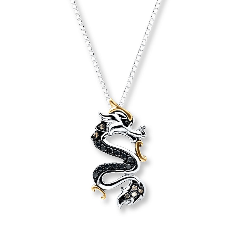 Main Image 1 of Dragon Necklace 1/8 ct tw Diamonds Sterling Silver/10K Gold