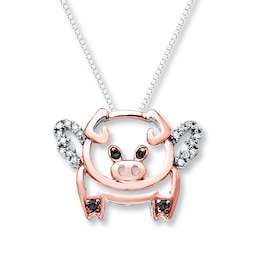 Flying Pig Necklace 1/10 cttw Diamonds Sterling Silver/10K Gold