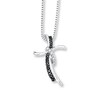 Thumbnail Image 1 of Black/White Diamond Cross Necklace 1/6 ct tw Sterling Silver