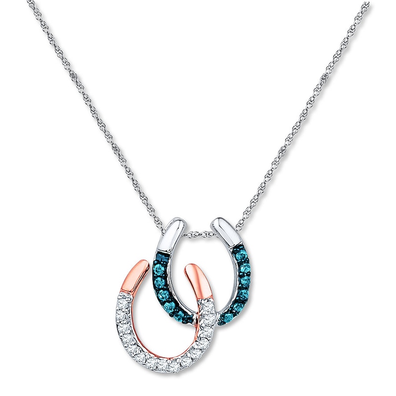 Main Image 1 of Horseshoe Necklace 1/6 ct tw Diamonds Sterling Silver/10K Gold