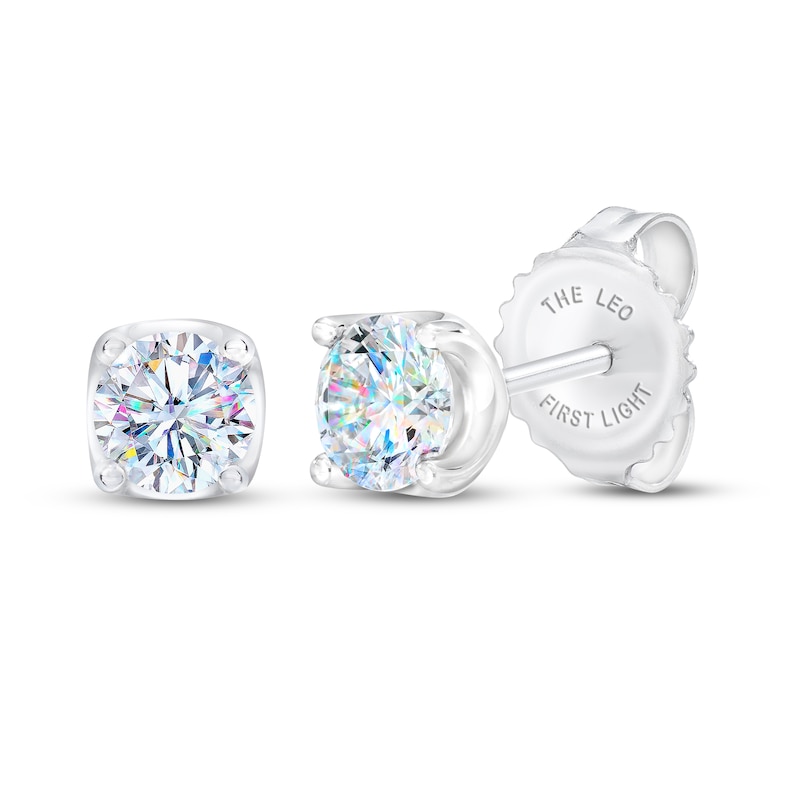THE LEO First Light Diamond Solitaire Stud Earrings 1/4 ct tw Round 14K White Gold (I1/I) with 360