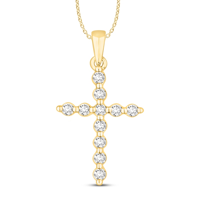 Main Image 1 of Diamond Cross Necklace 1/4 ct tw Round 18K Yellow Gold