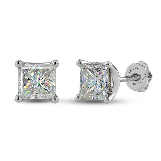 Jared The Galleria Of Jewelry THE LEO First Light Diamond Solitaire Princess Earrings 2 ct tw 14K White Gold (I1/I)