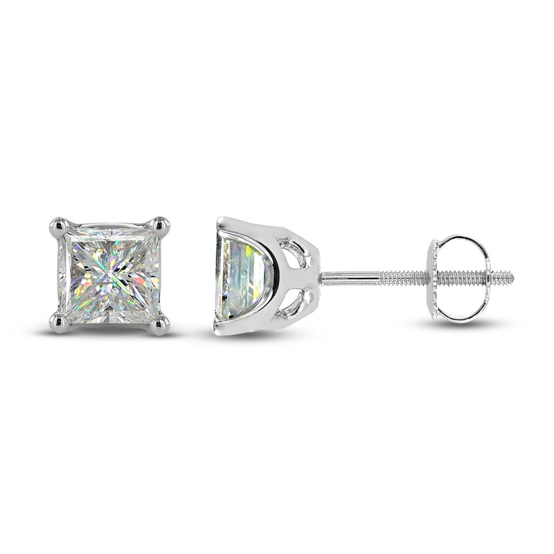 THE LEO First Light Diamond Solitaire Princess Earrings 2 ct tw 14K White Gold (I1/I)