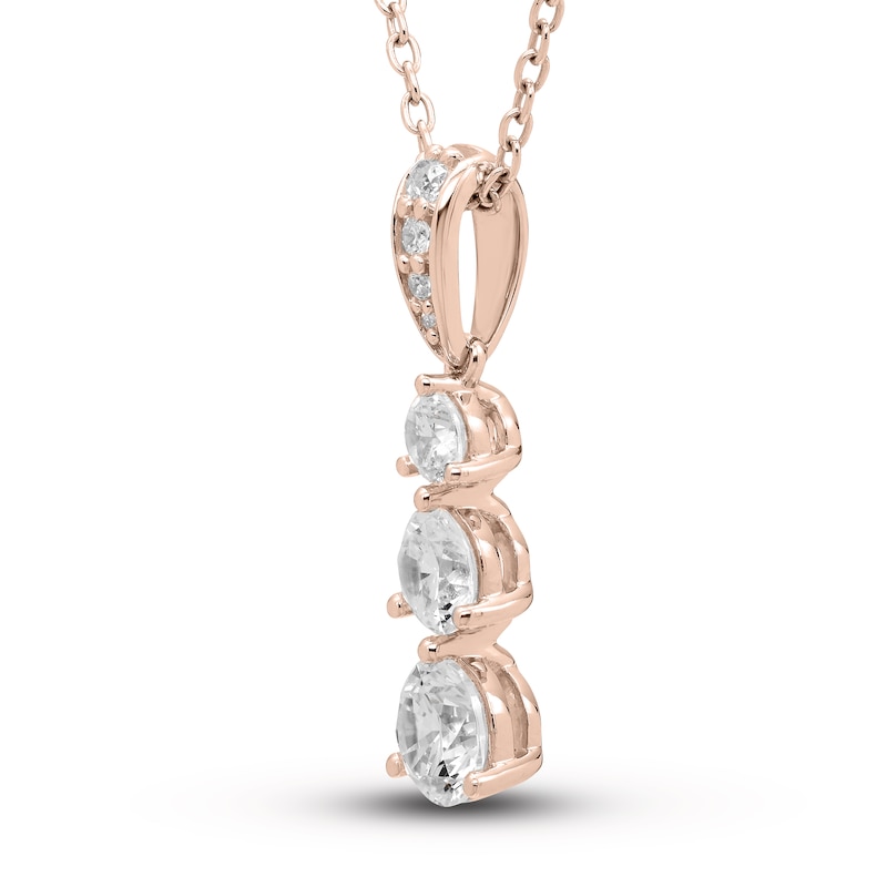 Main Image 2 of Three Stone Diamond Necklace 1 ct tw Round 18K Rose Gold