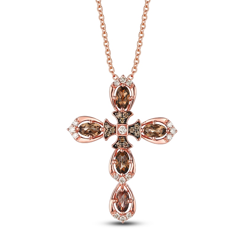 Main Image 1 of Le Vian Natural Smoky Quartz Necklace 1/4 ct tw Diamonds 14K Strawberry Gold
