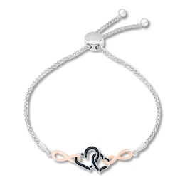 Black Diamond Bracelet 1/6 ct tw Round Sterling Silver/10K Rose Gold