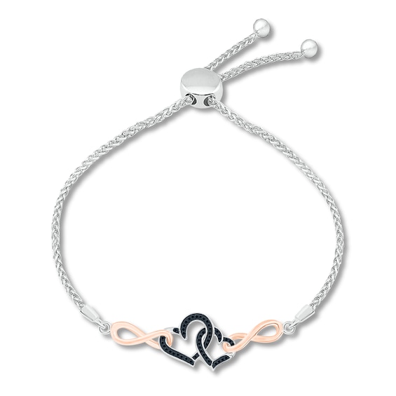 Black Diamond Bracelet 1/6 ct tw Round Sterling Silver/10K Rose Gold