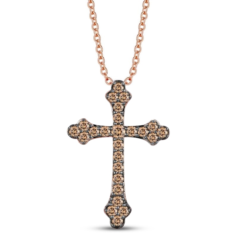 Main Image 1 of Le Vian Chocolate Diamond Cross Necklace 3/8 ct tw 14K Strawberry Gold