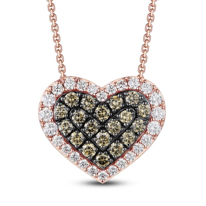 Main Image 1 of Le Vian Diamond Heart Necklace 1-5/8 ct tw Round 14K Strawberry Gold