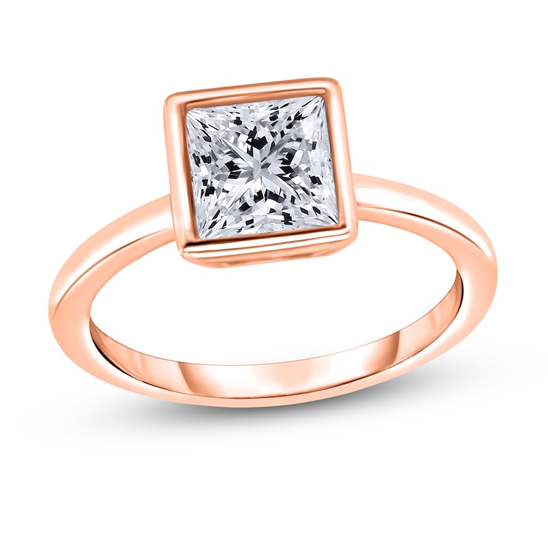 Main Image 1 of Diamond Solitaire Engagement Ring 1-1/2 ct tw Bezel-Set Princess 14K Rose Gold (I2/I)