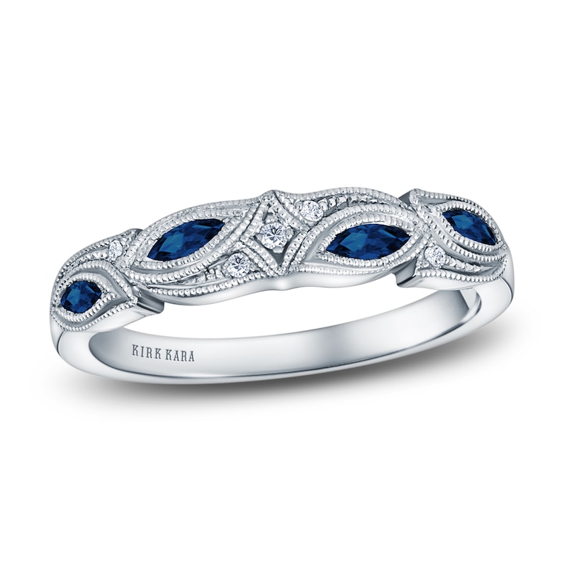 Kirk Kara Natural Blue Sapphire Anniversary Band Diamond Accents 18K White Gold