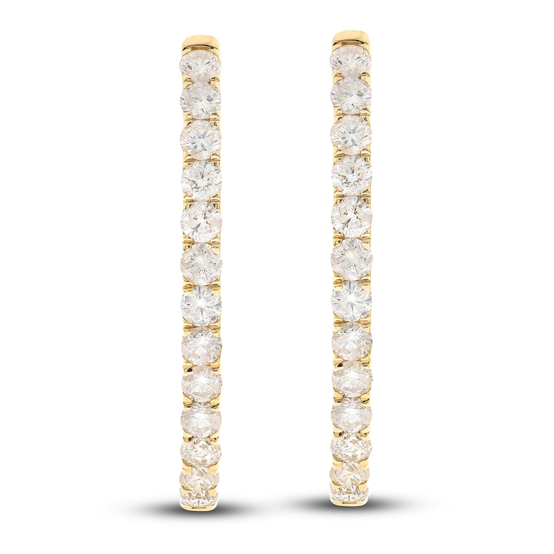 Main Image 1 of Diamond Hoop Earrings 3 ct tw Round 14K Yellow Gold
