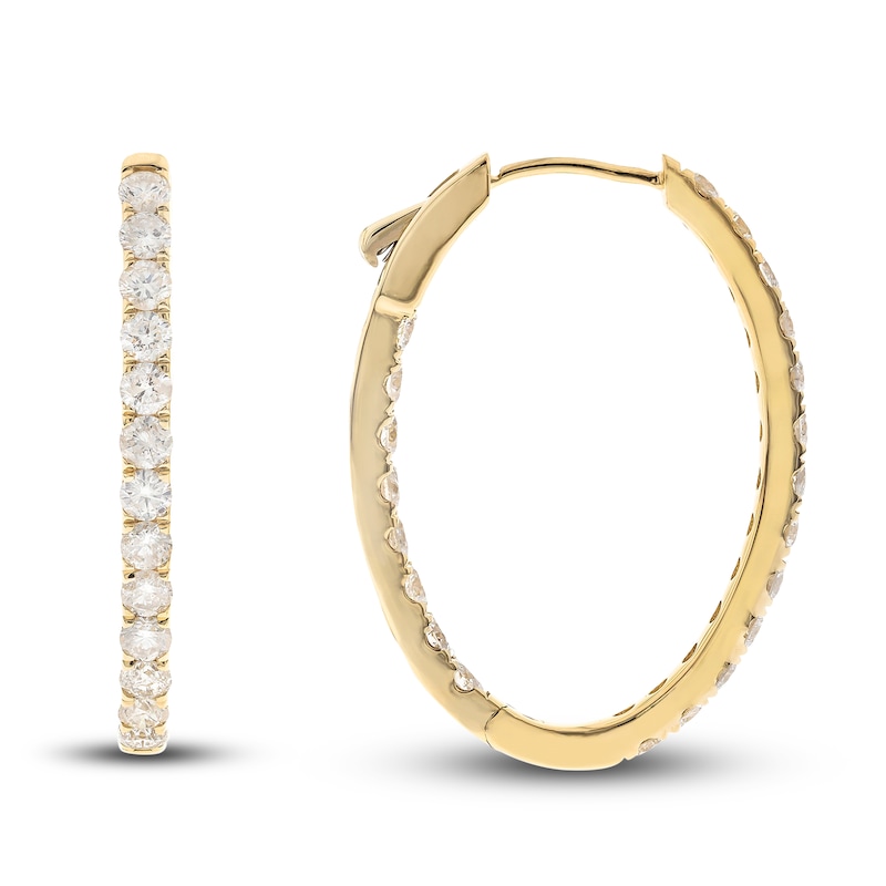 Diamond Hoop Earrings 3 ct tw Round 14K Yellow Gold