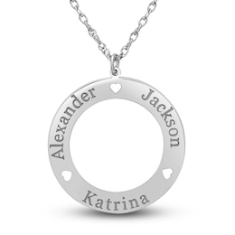 Engravable Loop Pendant Necklace White Gold-Plated Sterling Silver 24mm 18&quot; Adj.