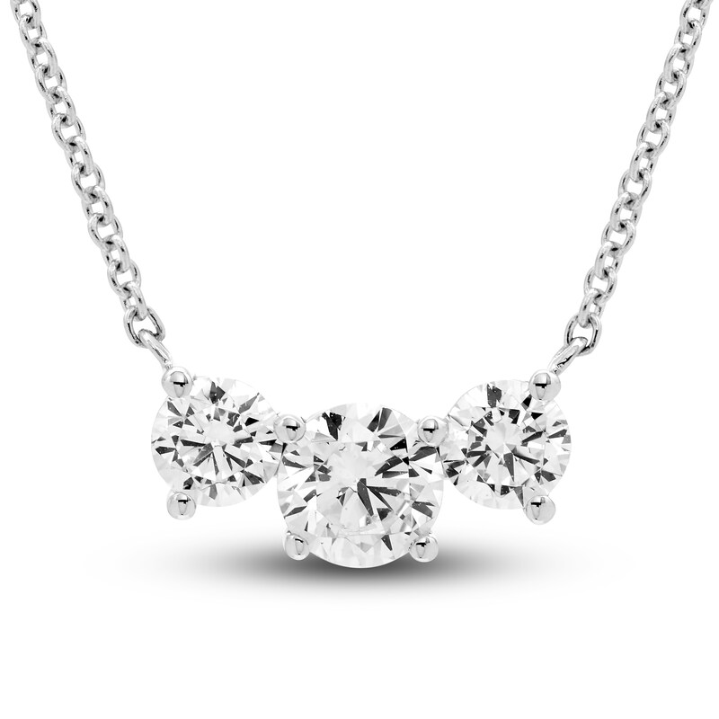 Hearts Desire Diamond 3-Stone Necklace 3/4 ct tw Round 18K White Gold
