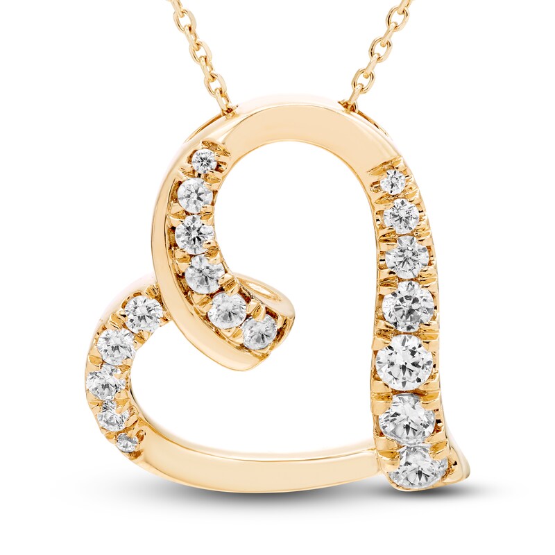 Main Image 1 of Diamond Heart Pendant Necklace 3/4 ct tw Round 18K Yellow Gold