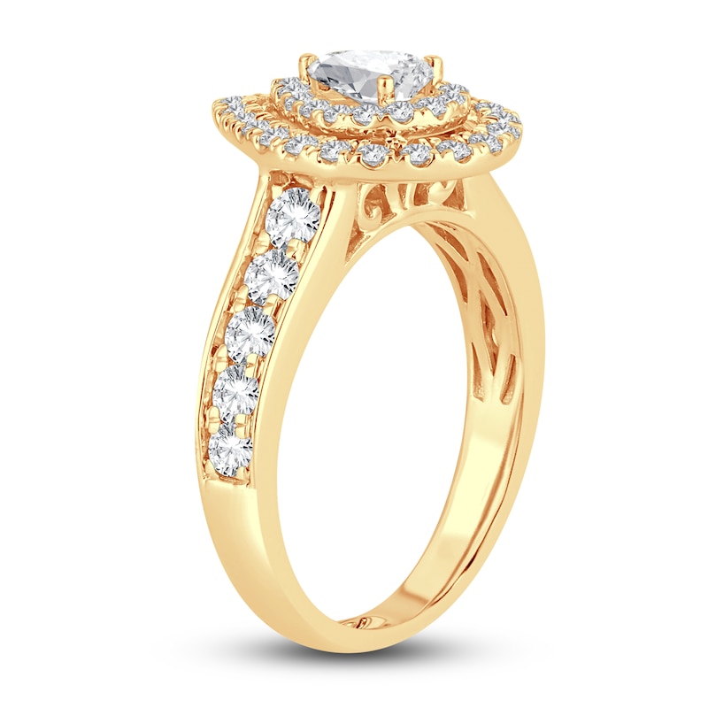 Main Image 2 of Diamond Double Halo Engagement Ring 1-1/3 ct tw Pear/Round 14K Yellow Gold