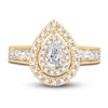 Thumbnail Image 3 of Diamond Double Halo Engagement Ring 1-1/3 ct tw Pear/Round 14K Yellow Gold