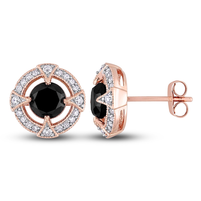 Black & White Diamond Stud Earrings 2-1/5 ct tw Round 10K Rose Gold