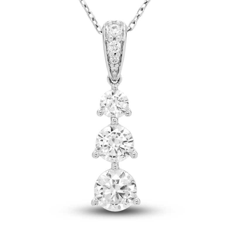 Hearts Desire Diamond 3-Stone Necklace 2 ct tw Round 18K White Gold