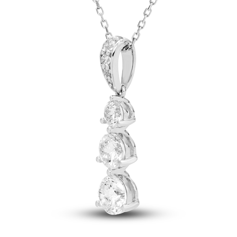 Hearts Desire Diamond 3-Stone Necklace 2 ct tw Round 18K White Gold