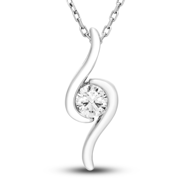Main Image 1 of Diamond Swirl Necklace 1/4 ct tw Round 18K White Gold