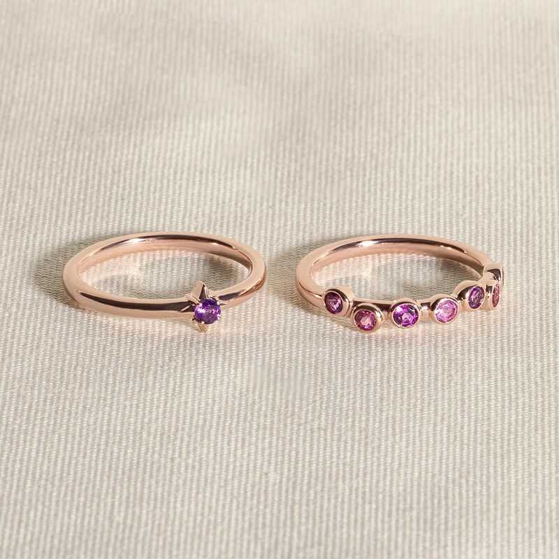 Main Image 4 of Juliette Maison Natural Aquamarine & Natural Blue Sapphire Ring 10K Rose Gold