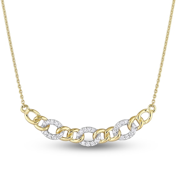 Diamond Oval Link Necklace 1/10 ct tw Round 10K Yellow Gold 17"