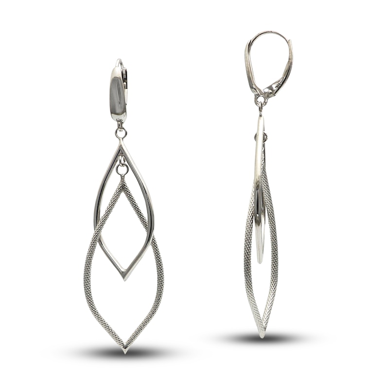 Hollow Dangle Earrings 14K White Gold 60mm