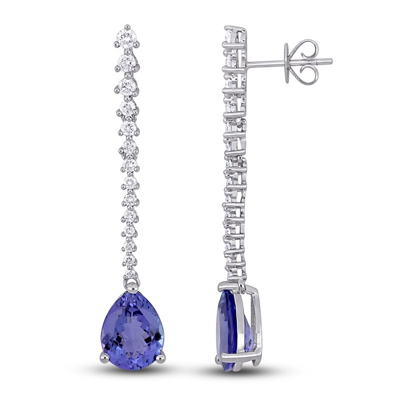 Natural Tanzanite Drop Earrings 3/4 ct tw Round 14K White Gold