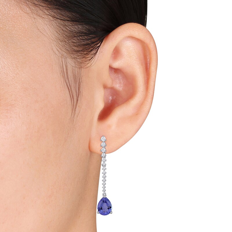 Natural Tanzanite Drop Earrings 3/4 ct tw Round 14K White Gold