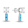 Thumbnail Image 0 of Juliette Maison Natural Blue Zircon Baguette and Cultured Freshwater Pearl Earrings 10K White Gold