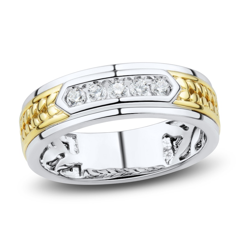 Main Image 1 of Men's Diamond Wedding Band 1/4 ct tw Round 14K Two-Tone Gold