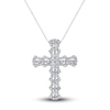 Thumbnail Image 1 of Diamond Cross Pendant Necklace 1-1/4 ct tw Round/Baguette 14K White Gold 18"