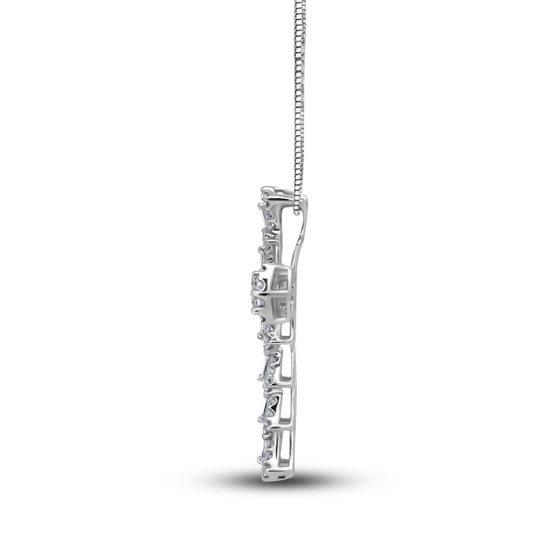 Main Image 2 of Diamond Cross Pendant Necklace 1-1/4 ct tw Round/Baguette 14K White Gold 18"