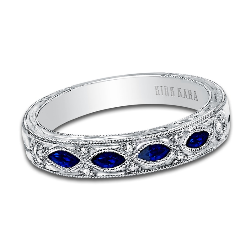 Main Image 1 of Kirk Kara Diamond & Blue Sapphire Wedding Band 1/20 ct tw Round Platinum
