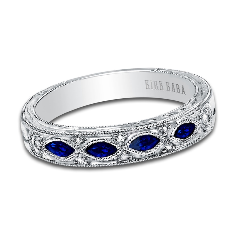 Kirk Kara Diamond & Blue Sapphire Wedding Band 1/20 ct tw Round Platinum