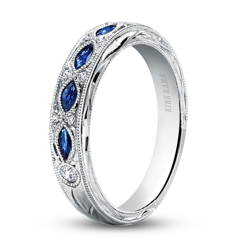 Main Image 2 of Kirk Kara Diamond & Blue Sapphire Wedding Band 1/20 ct tw Round Platinum