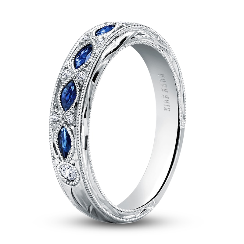 Kirk Kara Diamond & Blue Sapphire Wedding Band 1/20 ct tw Round Platinum