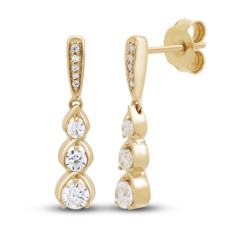 Hearts Desire Diamond 3-Stone Earrings 1/2 ct tw Round 18K Yellow Gold