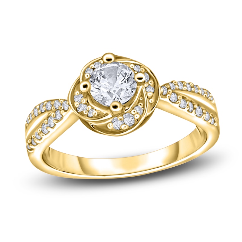 Main Image 1 of Diamond Floral Halo Engagement Ring 1/2 ct tw Round 14K Yellow Gold