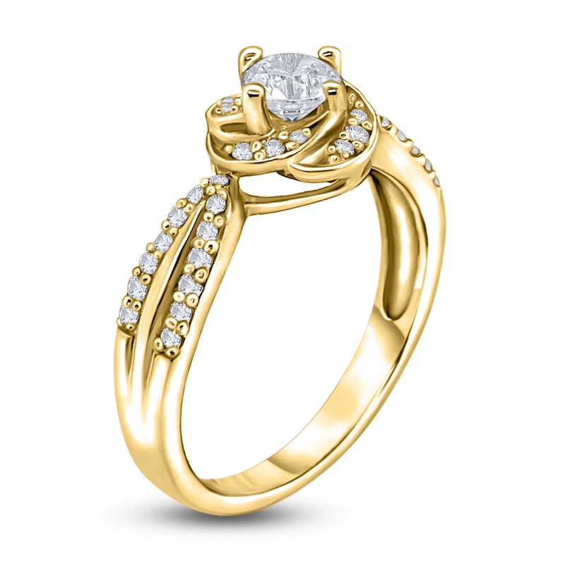 Main Image 2 of Diamond Floral Halo Engagement Ring 1/2 ct tw Round 14K Yellow Gold