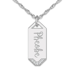Name Pendant Necklace Diamond Accents 10K White Gold 18"