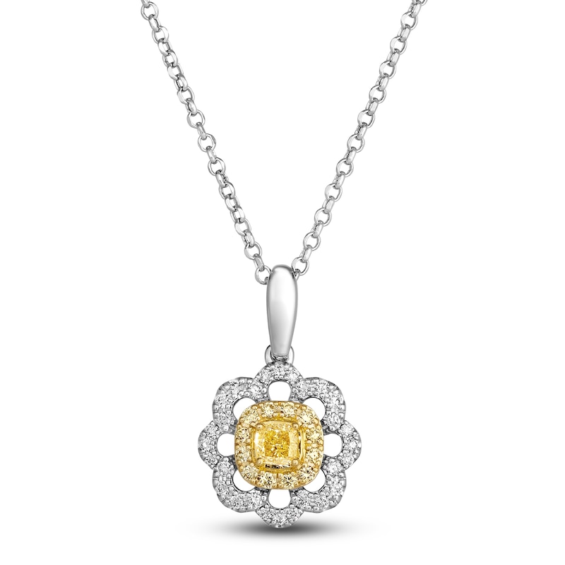 Main Image 1 of Le Vian Sunny Yellow Diamond Pendant Necklace 1/2 ct tw Round 14K Two-Tone Gold 19"
